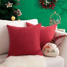 img 4 attached to Pack Of 2 Top Finel Red Chenille Decorative Pillow Covers - 18 X 18Inch Solid Square Xmas Pillowcase For Cozy Living Room, Bed, Sofa Home Decor During New Year/Christmas Party