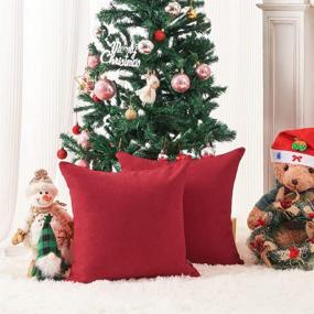 img 1 attached to Упаковка из 2 декоративных наволочек Top Finel Red Chenille - 18 X 18 дюймов, сплошная квадратная рождественская наволочка для уютной гостиной, кровати, домашнего декора дивана во время новогодней / рождественской вечеринки