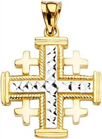 img 1 attached to Wellingsale 14K Two 2 Tone White And Yellow Gold Jerusalem Cross Religious Pendant (Size : 25 X 18 Mm)