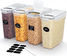 img 4 attached to Lifewit 4L(135Oz) Cereal Containers Storage With Flip-Top Lids, 4Pcs Airtight Food Storage Canister Sets With Label Stickers For Kitchen Pantry Counter Organization, Oats, Flour, Sugar, BPA Free