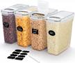 lifewit 4l(135oz) cereal containers storage with flip-top lids, 4pcs airtight food storage canister sets with label stickers for kitchen pantry counter organization, oats, flour, sugar, bpa free logo