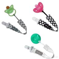 🍼 pbnj baby pacifier clip holder strap leash tether - keep pacifiers handy and secure! (3-pack: blk-wht dot, gray chevron, gray love) logo