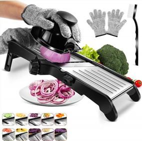 img 4 attached to Stainless Steel Mandoline Slicer For Kitchen - Adjustable Food Chopper With Safety Gloves, Onion Waffle French Fry Cutter, Potato Chip Julienne Slicer.