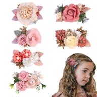 🌸 hipcheer flower girl hair clip set - 6pcs floral hair bows accessories for baby girl, toddles, teen, and women - great gifts in pink logo