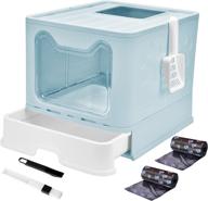 🐱 panghuhu88 blue foldable cat litter box with top entry lid - large enclosed cat toilet, easy-clean drawer type cat litter pan (20" l x 16" w x 15" h), includes cat litter scoop logo