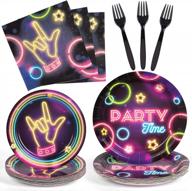 neon glow party essential: 96 шт. принадлежности для вечеринок decorlife на 24 порции с тарелками и салфетками для идеального украшения! логотип