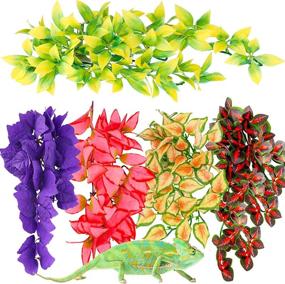 img 4 attached to 🌿 Realistic Reptile Plants: 5-Piece Set of Artificial Terrarium Leaves | Plastic Hanging Fish Tank Décor | Simulated Habitats for Hermit Crab, Geckos & Snakes | with Suction Cups