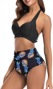 img 2 attached to Women'S High Waisted Bikini Vintage Swimsuit Retro Halter Ruched Tummy Control Two Piece Bathing Suit