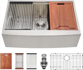 img 4 attached to Lordear 33 Inch Farmhouse Sink: A Luxurious Apron-Front Kitchen Sink With Deep Single Bowl & 16 Gauge Stainless Steel