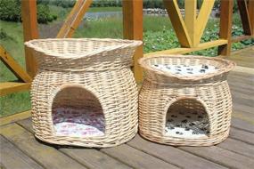 img 1 attached to Handmade Two-Tier Wicker Pet Cave Bed Condo Cat Nap Bed (Small, Natural)
