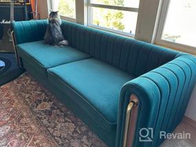 img 5 attached to Современный бархатный диван Dolonm: 84-дюймовый длинный мягкий диван с высоким подлокотником и металлическими ножками - идеально подходит для гостиной, офиса или спальни (бежевый)