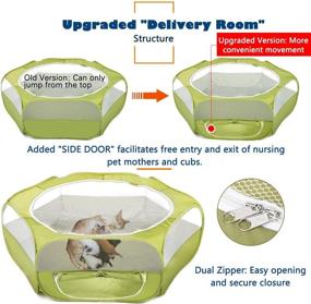 img 3 attached to 🥑 VavoPaw Portable Small Animals Playpen, Breathable Pet Cage Tent with Double-Opening Zipper, Outdoor Exercise Yard Fence for Hedgehog Hamster Kitten Bunny Squirrel Guinea Pig, Avocado Green