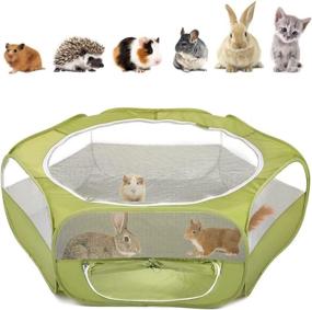 img 4 attached to 🥑 VavoPaw Portable Small Animals Playpen, Breathable Pet Cage Tent with Double-Opening Zipper, Outdoor Exercise Yard Fence for Hedgehog Hamster Kitten Bunny Squirrel Guinea Pig, Avocado Green