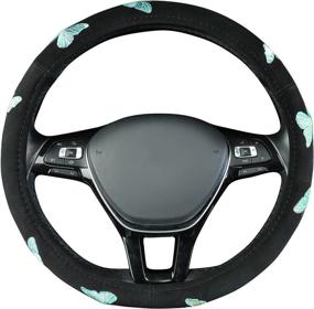 img 2 attached to 🦋 Premium Universal Fit 15 Inch Butterfly Steering Wheel Cover for Cars, SUVs, Trucks, Vans - Black and Mint