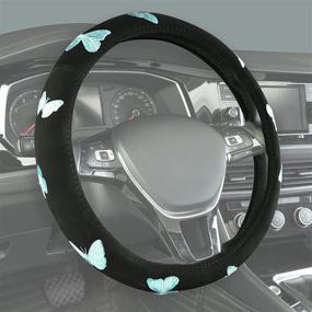 img 1 attached to 🦋 Premium Universal Fit 15 Inch Butterfly Steering Wheel Cover for Cars, SUVs, Trucks, Vans - Black and Mint