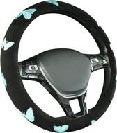 🦋 premium universal fit 15 inch butterfly steering wheel cover for cars, suvs, trucks, vans - black and mint логотип