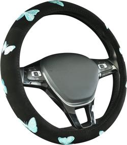 img 4 attached to 🦋 Premium Universal Fit 15 Inch Butterfly Steering Wheel Cover for Cars, SUVs, Trucks, Vans - Black and Mint