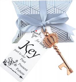 img 4 attached to 50Pcs Rose Gold Crown Skeleton Key Bottle Opener Set For Wedding Favors With Candy Box, Tags, And Ribbon - Perfect Souvenirs For Bridal Shower Party Guests
