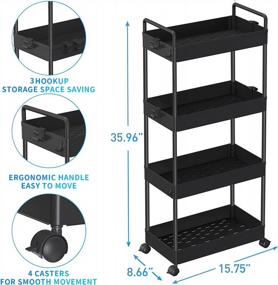 img 3 attached to 4 Tier Rolling Storage Cart: Perfect For Kitchen, Bathroom & Laundry Room Organization - SOLEJAZZ