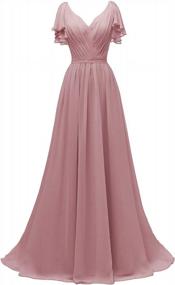 img 4 attached to Elegant Ruffle Sleeved Bridesmaid Dress: Yexinbridal'S Chiffon V-Neck Gown For Weddings And Formal Occasions