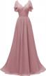elegant ruffle sleeved bridesmaid dress: yexinbridal's chiffon v-neck gown for weddings and formal occasions logo