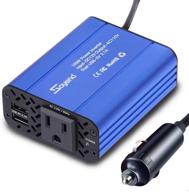 💪 powerful 150w car power inverter: dc 12v to 110v ac converter, dual usb ports, blue - perfect car charger adapter logo