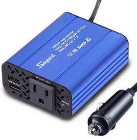 img 4 attached to 💪 Powerful 150W Car Power Inverter: DC 12V to 110V AC Converter, Dual USB Ports, Blue - Perfect Car Charger Adapter