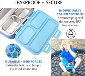 img 1 attached to Insulated Stainless Steel Mini Bento Lunch Box For Toddlers, 3 Portion Sections With Leakproof Lid, Daycare Pre-School Lunches Snack Container - Blue Monster