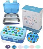 insulated stainless steel mini bento lunch box for toddlers, 3 portion sections with leakproof lid, daycare pre-school lunches snack container - blue monster logo
