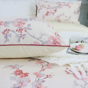 img 2 attached to Brandream Garden Floral Duvet Quilt Cover Asian Porcelain Style Chinoiserie Cherry Tree Blossom And Birds Red And White Watercolor Pattern 800Tc Cotton Percale Bedding Set 3PC (King,Cream Red)