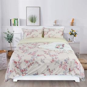 img 1 attached to Brandream Garden Floral Duvet Quilt Cover Asian Porcelain Style Chinoiserie Cherry Tree Blossom And Birds Red And White Watercolor Pattern 800Tc Cotton Percale Bedding Set 3PC (King,Cream Red)