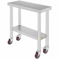 heavy duty stainless steel work table with adjustable shelves and lockable wheels - ideal for commercial kitchen prep work and food prep - 30x12x34 inch size logo
