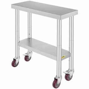 img 4 attached to Heavy Duty Stainless Steel Work Table With Adjustable Shelves And Lockable Wheels - Ideal For Commercial Kitchen Prep Work And Food Prep - 30X12X34 Inch Size