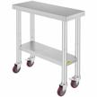 heavy duty stainless steel work table with adjustable shelves and lockable wheels - ideal for commercial kitchen prep work and food prep - 30x12x34 inch size logo