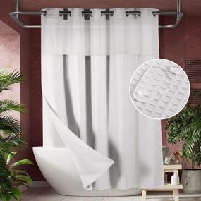 img 4 attached to Lagute SnapHook Waffle Weave Fabric Hook Free Shower Curtain With Snap-In Liner, Heavy Duty Bath Curtain With See Through Top, Hotel Grade, Machine Washable, 71Wx78L, White