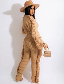 img 2 attached to Женский свитер KANSOON - однотонный трикотажный костюм с кисточками, укороченным свитером и длинными брюками, идеально подходит для нарядов с длинным рукавом