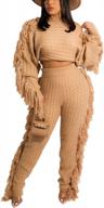 женский свитер kansoon - однотонный трикотажный костюм с кисточками, укороченным свитером и длинными брюками, идеально подходит для нарядов с длинным рукавом логотип