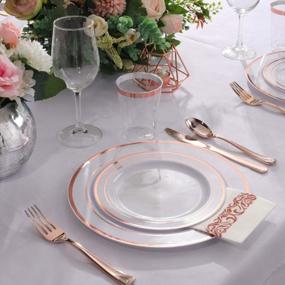 img 3 attached to Supernal 400Pcs Rose Gold Dinnerware,Rose Gold Plastic Plates,Wedding Decoration,Rose Gold Silverware,Rose Gold Rim Cups, Rose Gold Napkins,Suit For Wedding, Birthday,Party