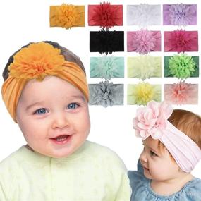 img 4 attached to 🌸 Adorable 13Pcs Baby Turban Headband Set: Soft Nylon Butterfly Floral Print for Newborns & Toddlers (Style10)