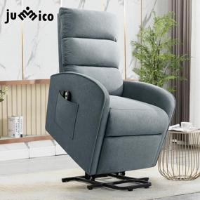 img 4 attached to Кресло-реклайнер JUMMICO Power Lift Up для пожилых людей, тканевый диван, эргономичное кресло для отдыха для гостиной, моторизованный классический одноместный диван (сине-серый)