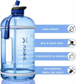 img 1 attached to Мотивационная бутылка для воды с маркером времени - Vmini 1 галлон, герметичный, для занятий спортом на открытом воздухе, большой емкости (128 унций, темно-синий) для ежедневного увлажнения