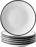 6-inch white porcelain dessert salad plates with black edges - set of 6 for appetizers and salads logo