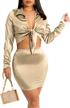 women's club night out dress-sexy long sleeve 2 piece outfits tie front crop top and mini bodycon skirt set 2 logo