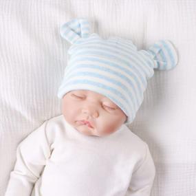 img 1 attached to Adorable Striped Newborn Hats With Bear Ears - Perfect For Preemies & Infants 0-6 Months