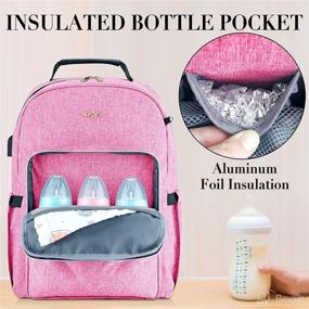 img 2 attached to 🎒 Large Pink Quilted Baby Diaper Bag Backpack for Mom - USB Charging, Multifunction Travel Diaper Bag with Stroller Straps - Maternity Nappy Bag for Women - Perfect Gift for Mothers