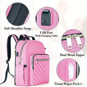 img 1 attached to 🎒 Large Pink Quilted Baby Diaper Bag Backpack for Mom - USB Charging, Multifunction Travel Diaper Bag with Stroller Straps - Maternity Nappy Bag for Women - Perfect Gift for Mothers