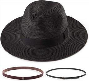img 4 attached to Fedora Hats For Women Changeable Band Belt Buckle Wide Brim Sun Hat Straw Panama Hat