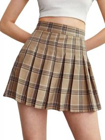 img 4 attached to WDIRARA Women'S Casual Plaid High Waist Pleated A-Line Uniform Mini Skirt