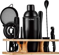 🍸 soing 11-piece black bartender kit: ultimate home cocktail shaker set with stand, velvet carry bag & cocktail recipes – perfect stainless steel bar tools for drink mixing (black) logo