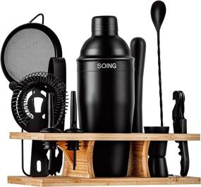 img 4 attached to 🍸 Soing 11-Piece Black Bartender Kit: Ultimate Home Cocktail Shaker Set with Stand, Velvet Carry Bag & Cocktail Recipes – Perfect Stainless Steel Bar Tools for Drink Mixing (Black)